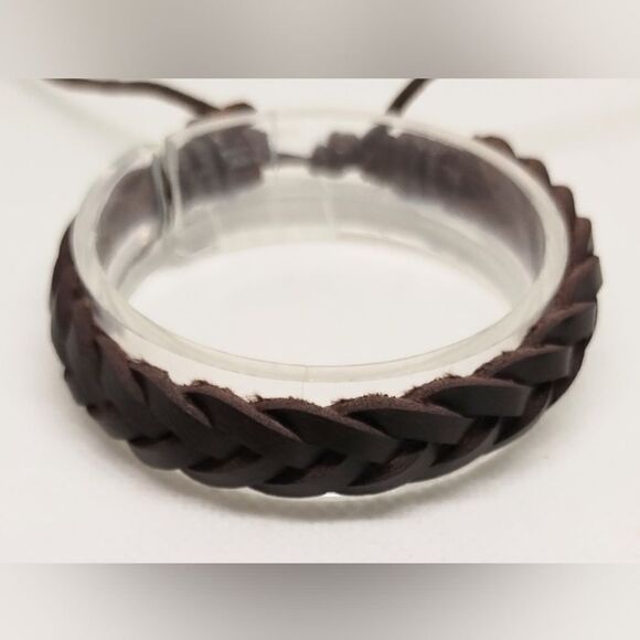 Men's bracelet leather braided brown new e72 - Picture 1 of 1